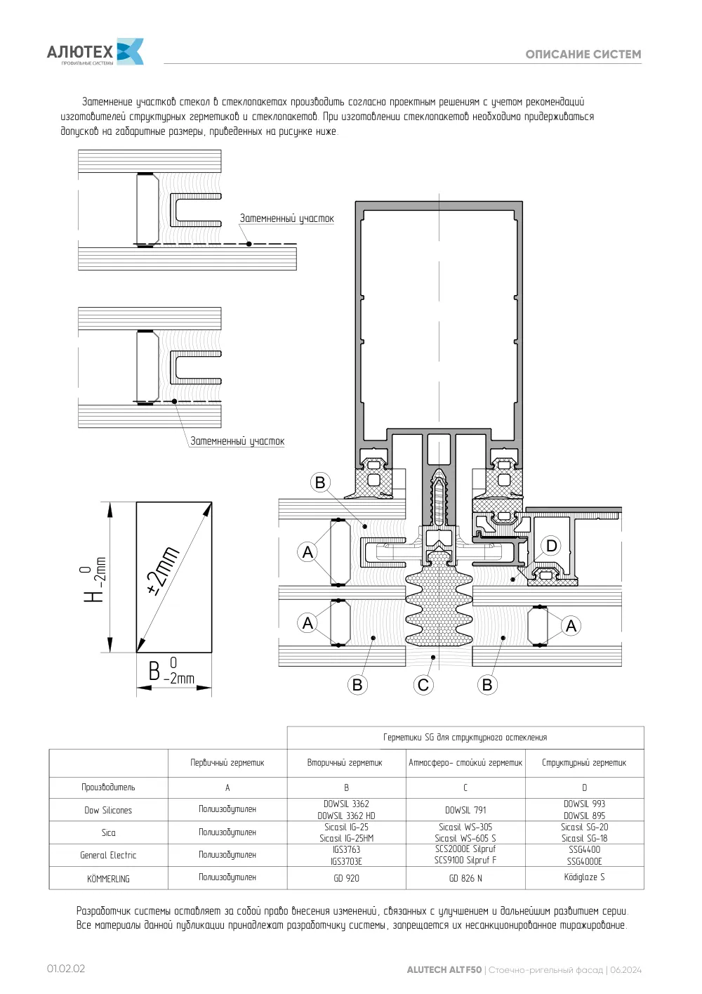Фасадная система, ALT F50 SG (модификации) — страница 01.02.2