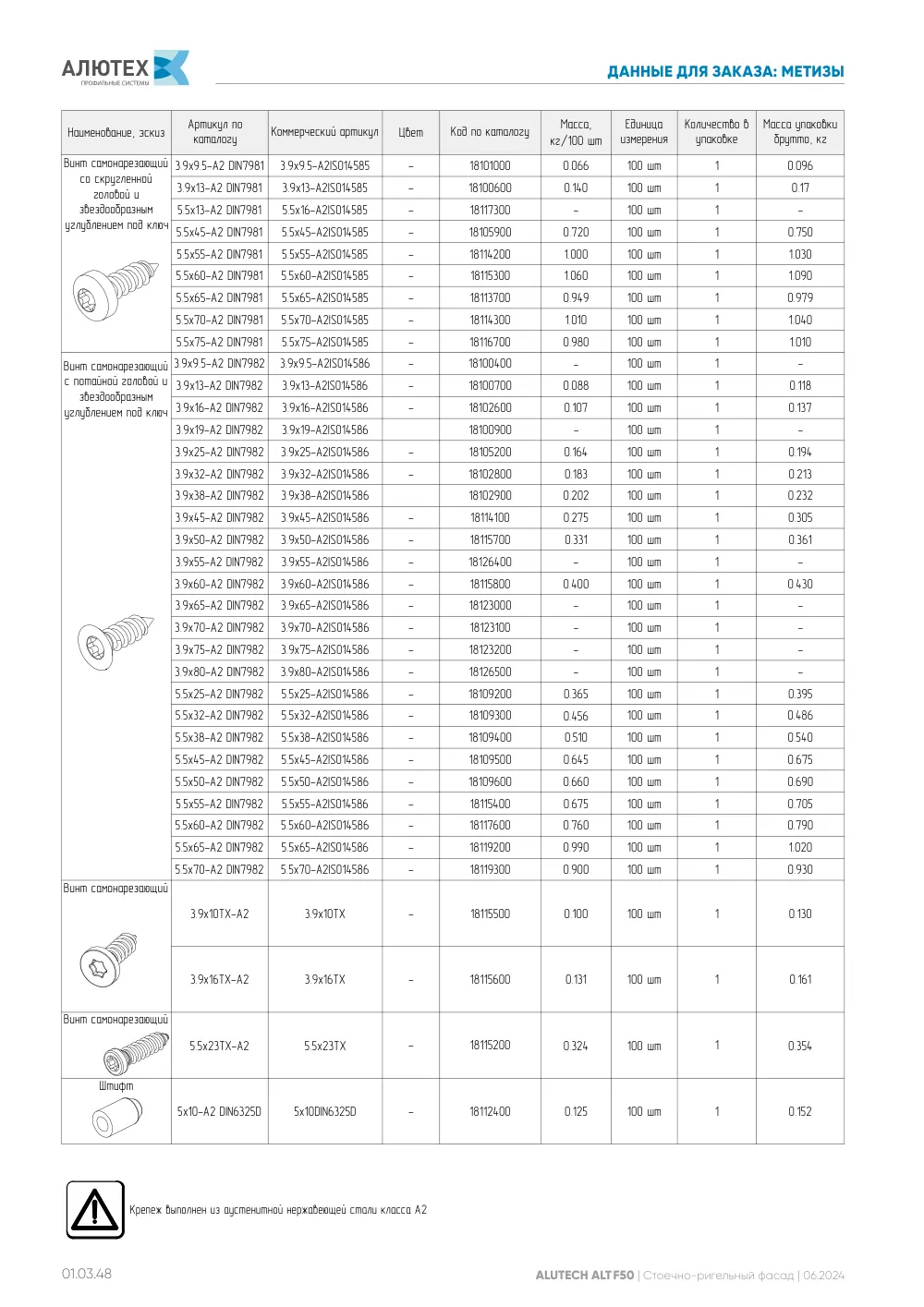 Фасадная система, ALT F50 SG (модификации) — страница 01.03.48