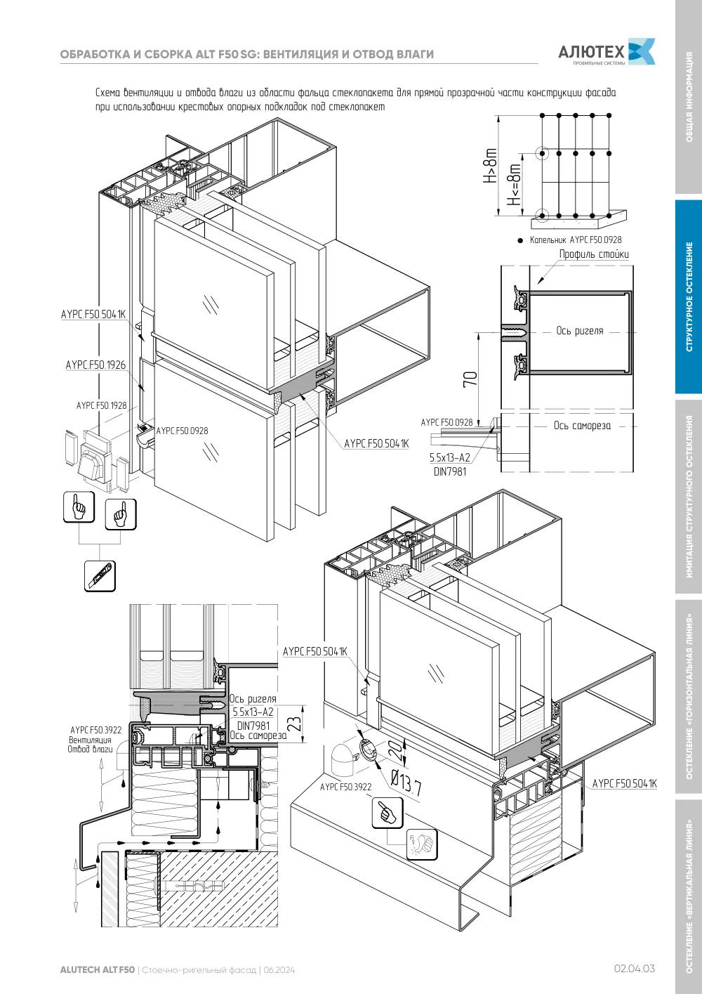Фасадная система, ALT F50 SG (модификации) — страница 02.04.3