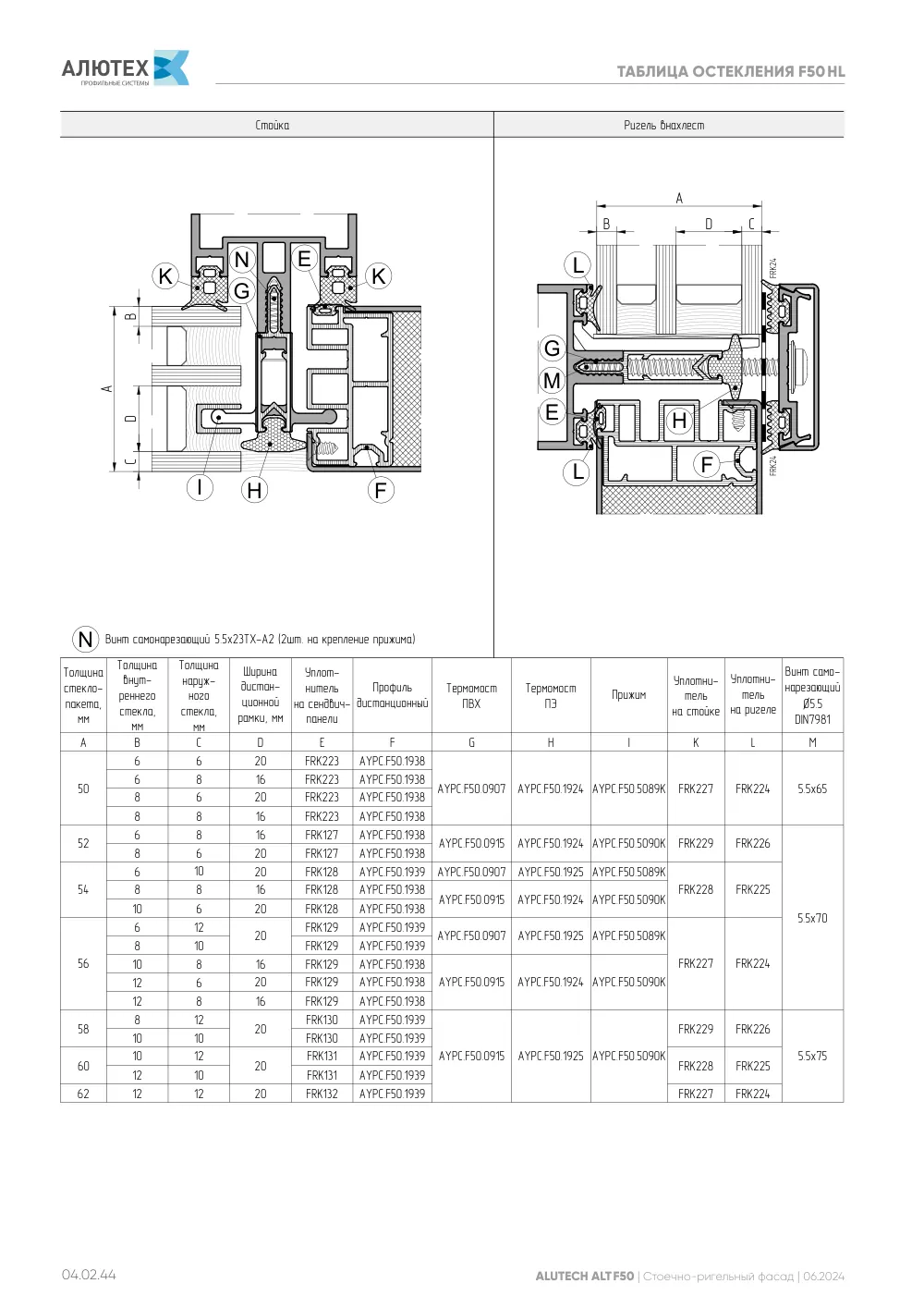 Фасадная система, ALT F50 SG (модификации) — страница 04.02.44