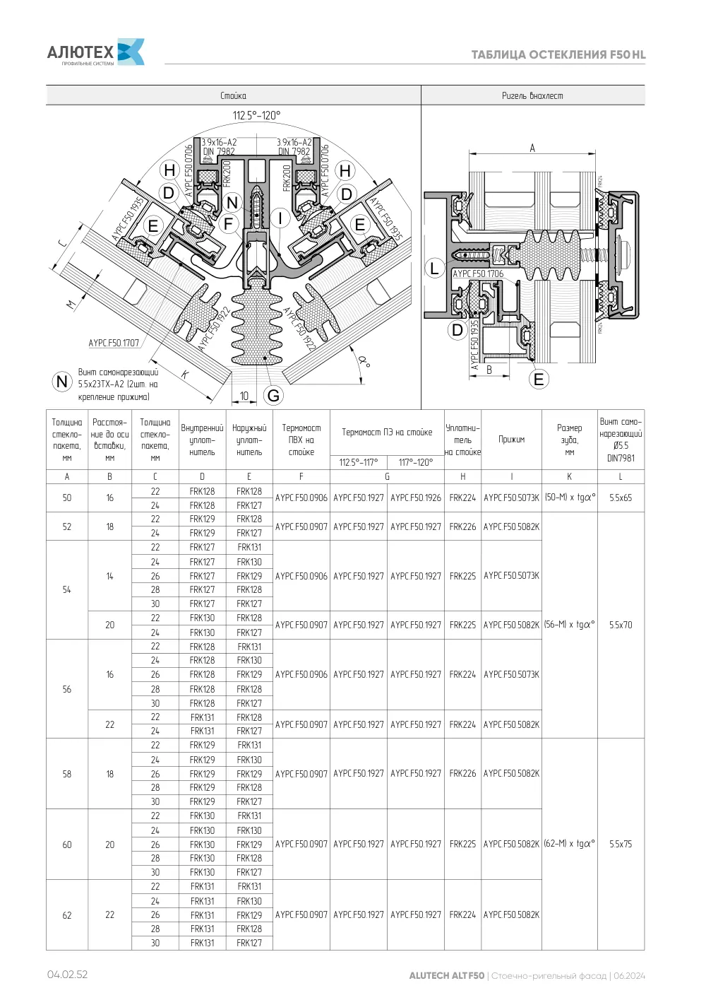 Фасадная система, ALT F50 SG (модификации) — страница 04.02.52