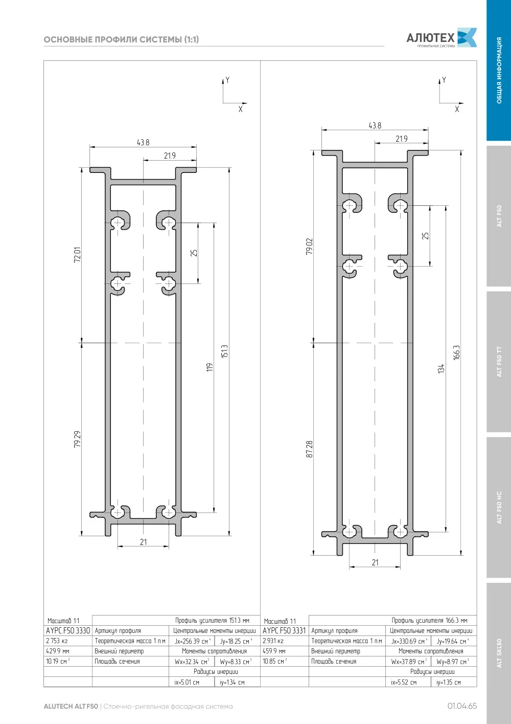 Фасадные конструкции ALT F50 - F50TT - F50HC - SKL50 — страница 01.04.65