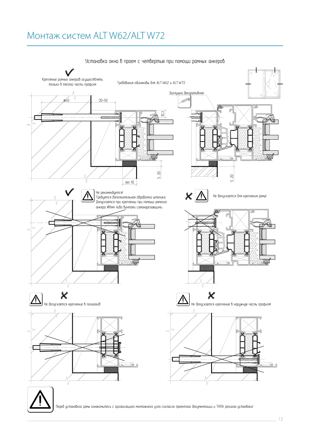 Инструкция по монтажу ALT W62/W72 — страница p12