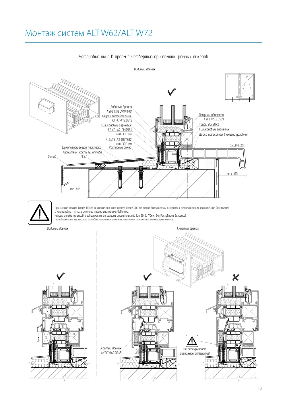 Инструкция по монтажу ALT W62/W72 — страница p13